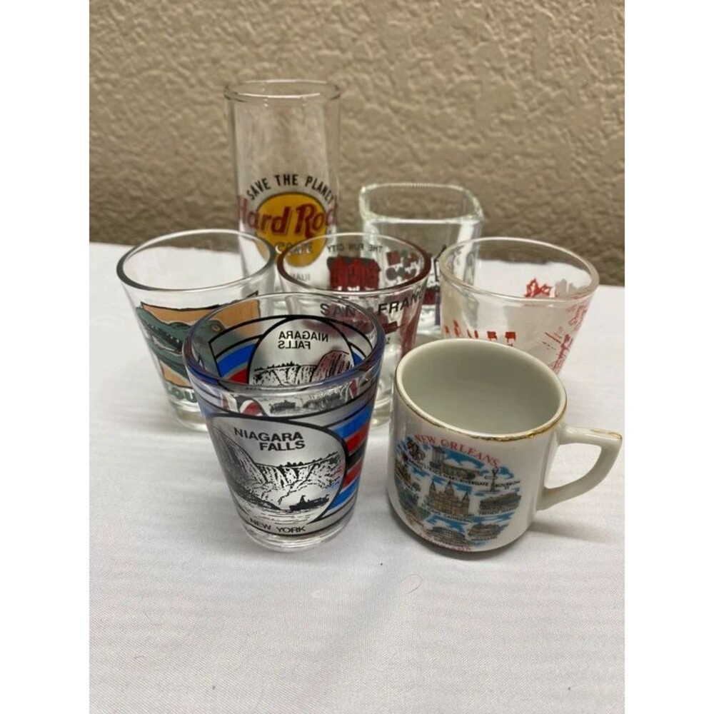 ^GH vintage travel souvenir shot glasses 7-piece lot